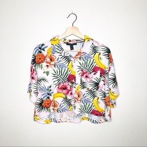 🛍3/$25 Forever 21 Hawaiian Button Up Crop Top XL